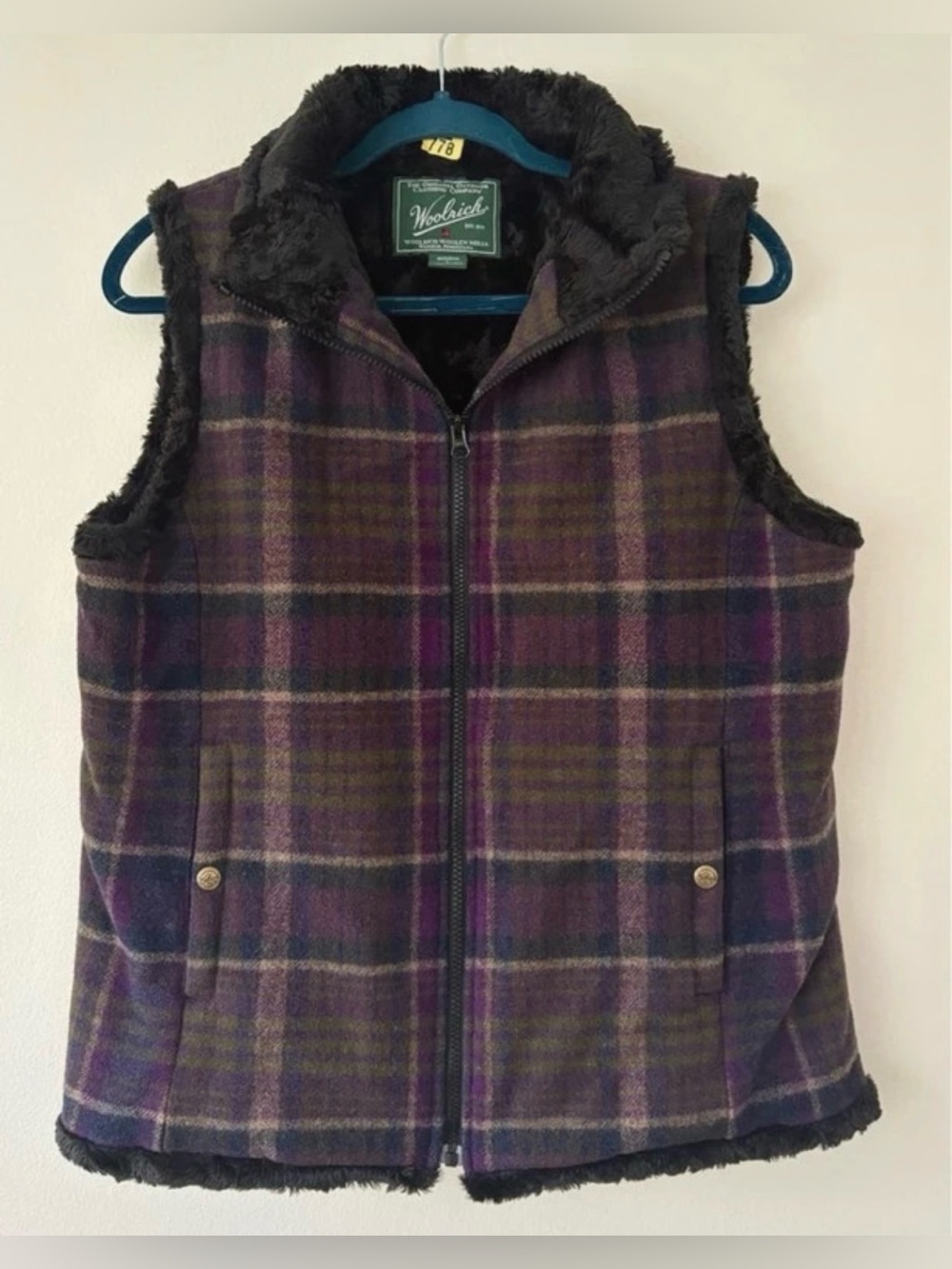 Woolrich Women's Plaid Faux-Fur Lined Vest - Purple Plaid